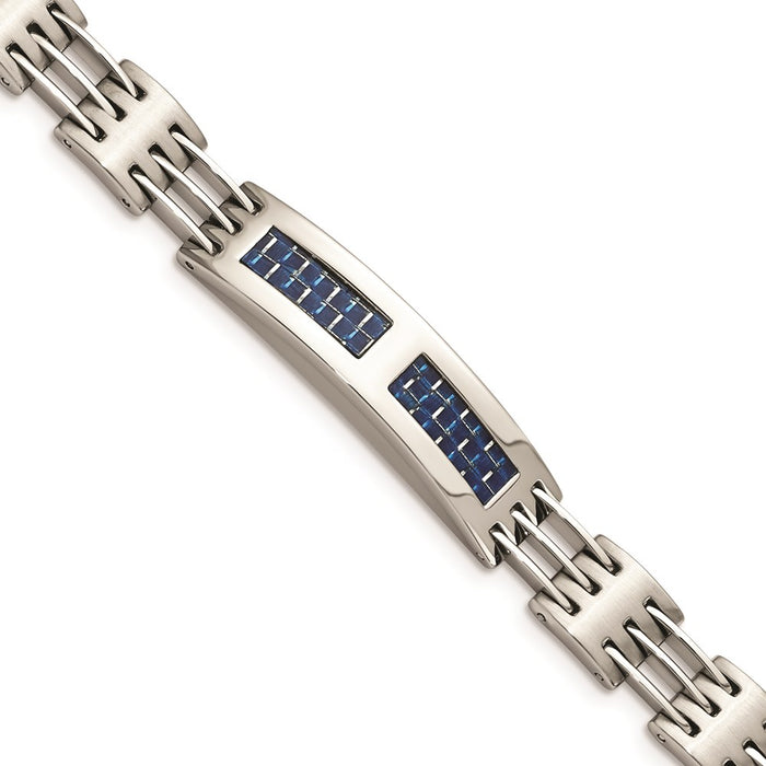 Chisel Brand Jewelry, Stainless Steel Brushed and Polished with Blue Carbon Fiber Inlay Men's Bracelet