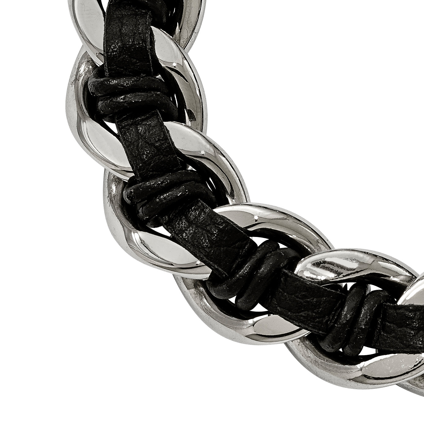 Chisel Brand Jewelry, Stainless Steel Polished Black Leather Antiqued Dragon Head Men's Bracelet