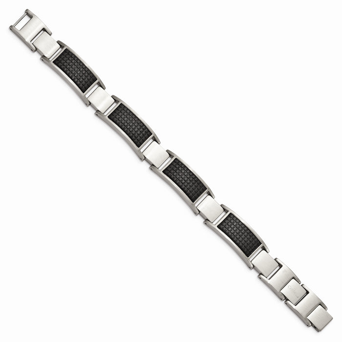 Chisel Brand Jewelry, Stainless Steel Brushed Black IP Textured Link with .50in ext. Men's Bracelet