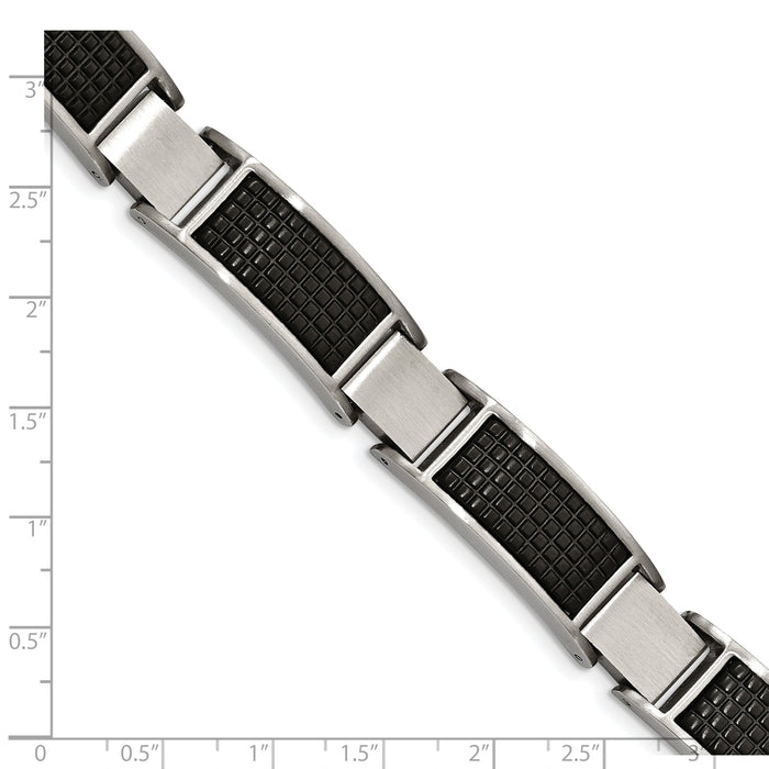 Chisel Brand Jewelry, Stainless Steel Brushed Black IP Textured Link with .50in ext. Men's Bracelet