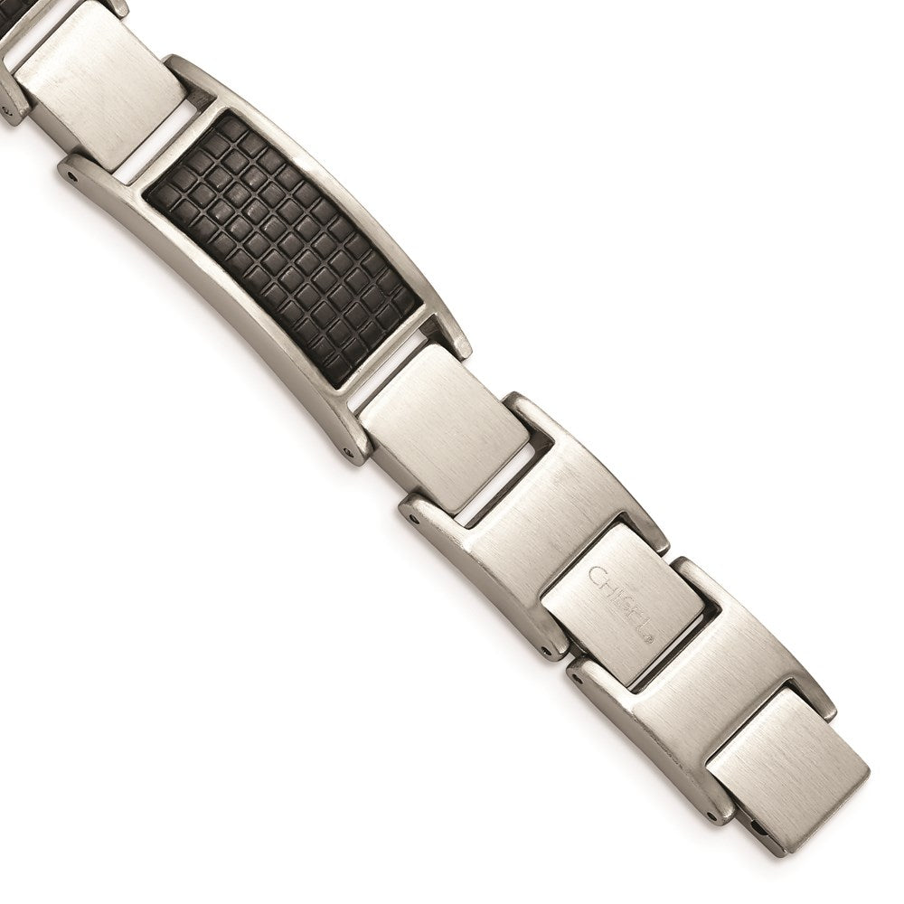 Chisel Brand Jewelry, Stainless Steel Brushed Black IP Textured Link with .50in ext. Men's Bracelet