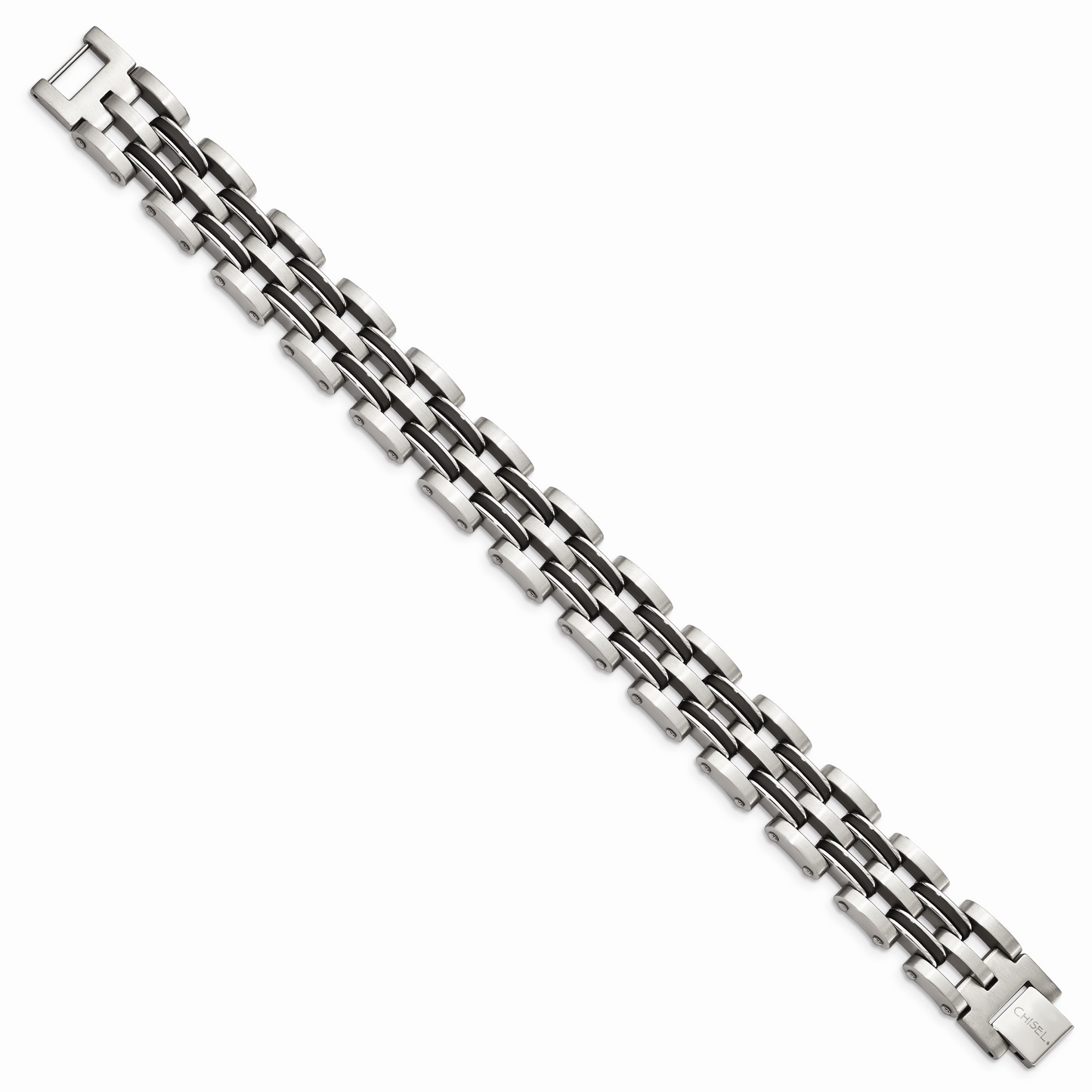 Chisel Brand Jewelry, Stainless Steel Black Rubber 9in Men's Bracelet