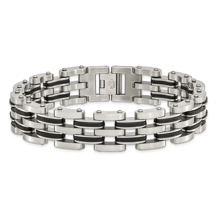 Chisel Brand Jewelry, Stainless Steel Black Rubber 9in Men's Bracelet