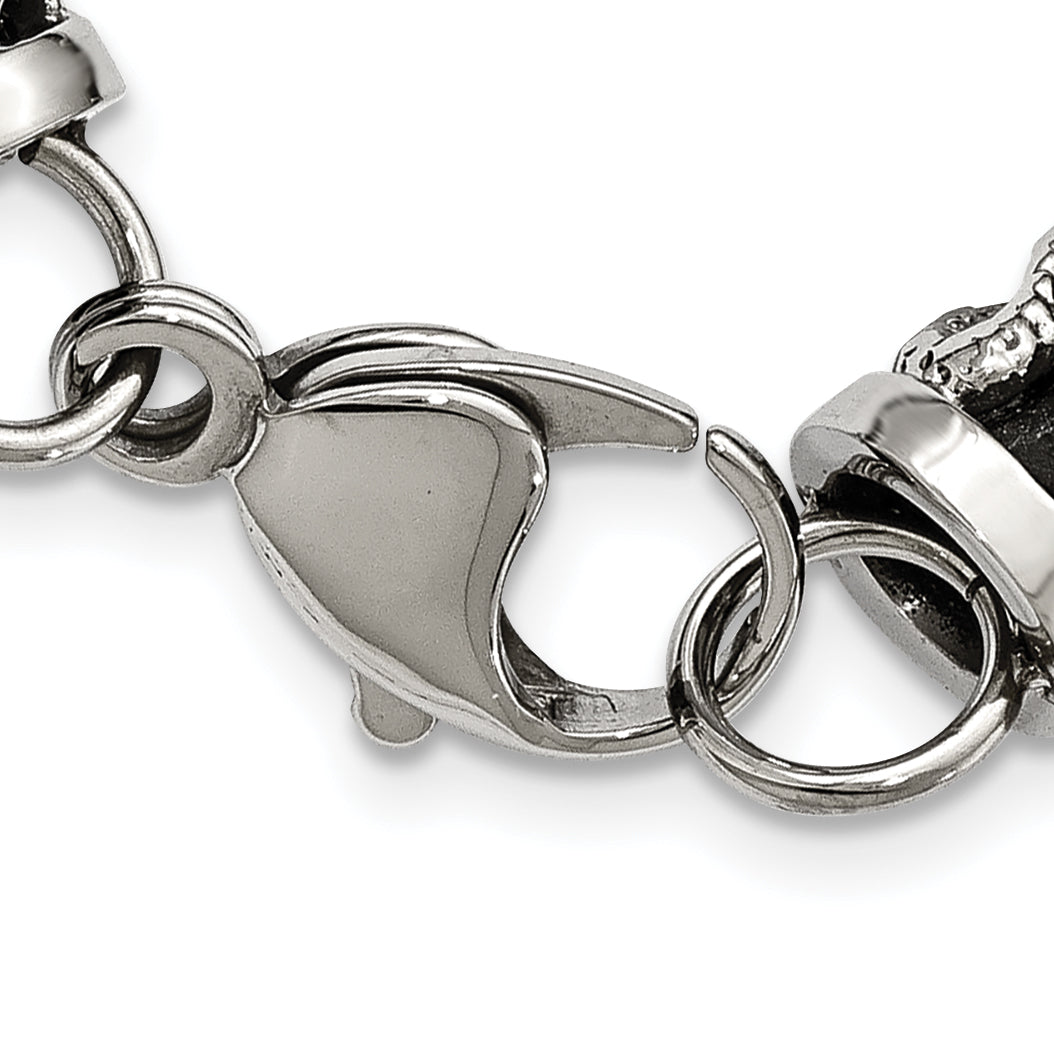 Chisel Brand Jewelry, Stainless Steel Polished Antiqued Dragon Black Braided Leather Men's Bracelet