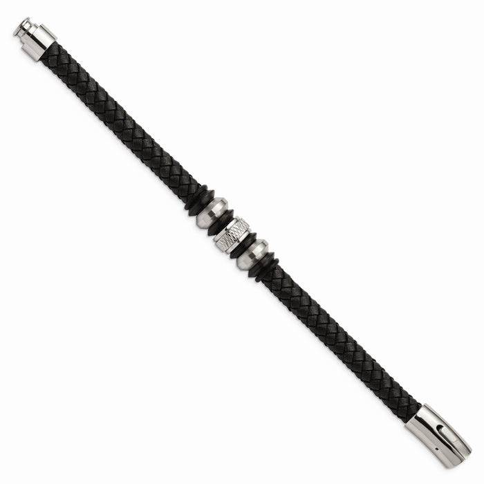 Chisel Brand Jewelry, Stainless Steel Brushed/Polished Black Leather Black IP Black Rubber Men's Bracelet