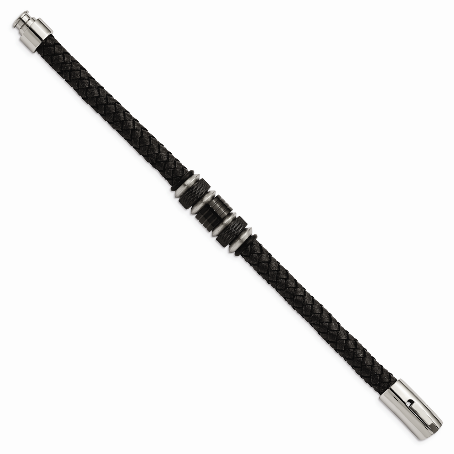 Chisel Brand Jewelry, Stainless Steel Brushed/Polished Black Leather Black IP Black Rubber Men's Bracelet