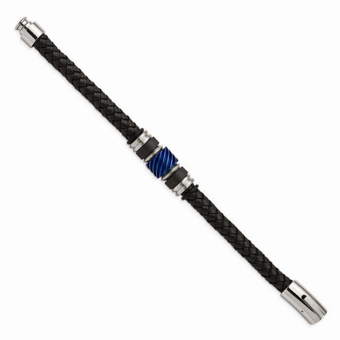Chisel Brand Jewelry, Stainless Steel Brushed/Polished Black IP Blue IP Black Rubber Black Leather Brac