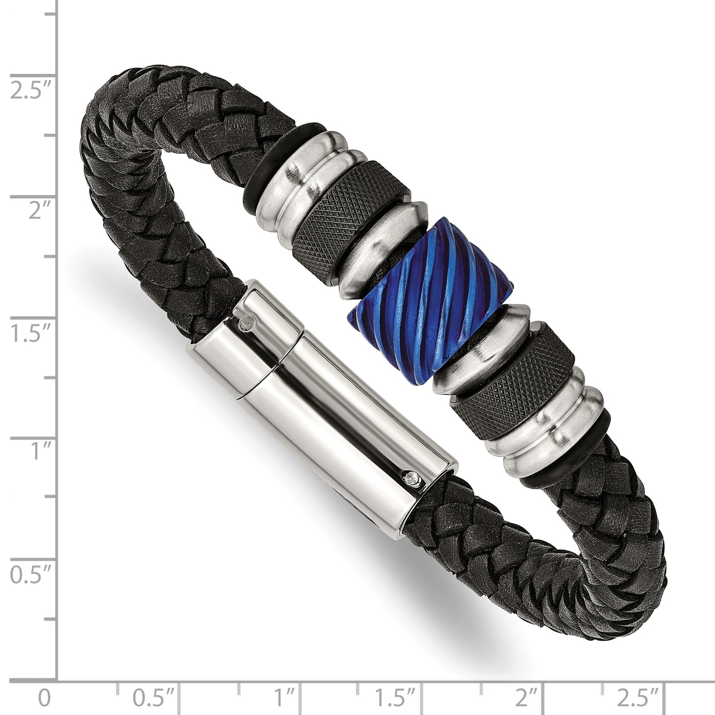 Chisel Brand Jewelry, Stainless Steel Brushed/Polished Black IP Blue IP Black Rubber Black Leather Brac