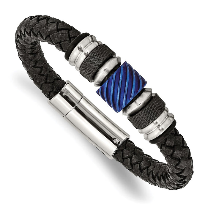 Chisel Brand Jewelry, Stainless Steel Brushed/Polished Black IP Blue IP Black Rubber Black Leather Brac