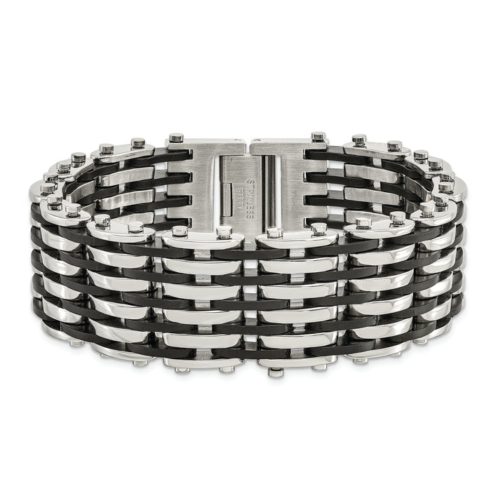 Chisel Brand Jewelry, Stainless Steel Black Rubber 8.5in Men's Bracelet