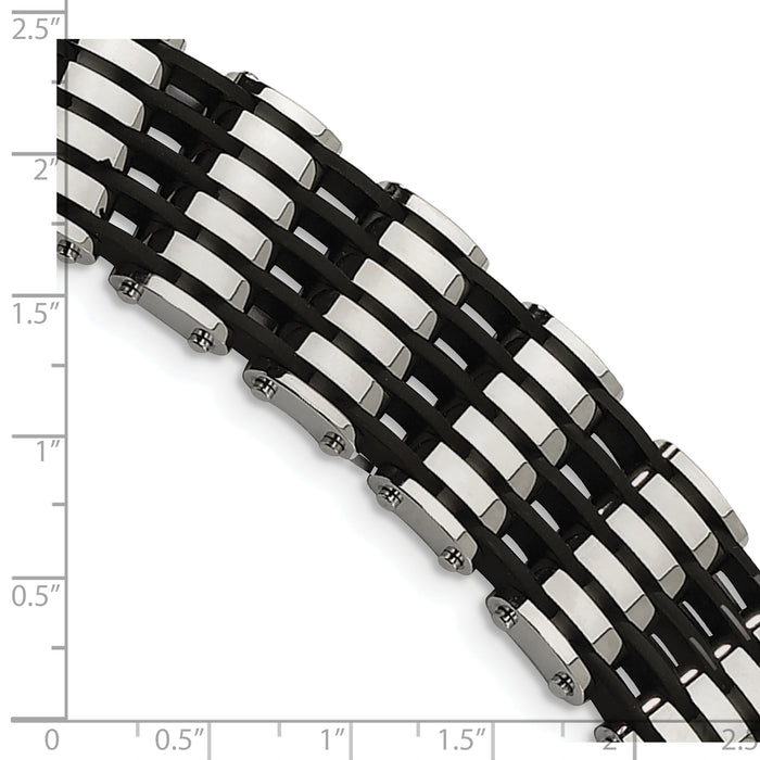 Chisel Brand Jewelry, Stainless Steel Black Rubber 8.5in Men's Bracelet