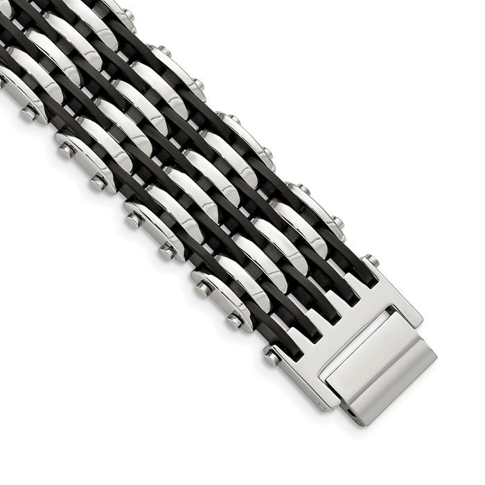 Chisel Brand Jewelry, Stainless Steel Black Rubber 8.5in Men's Bracelet