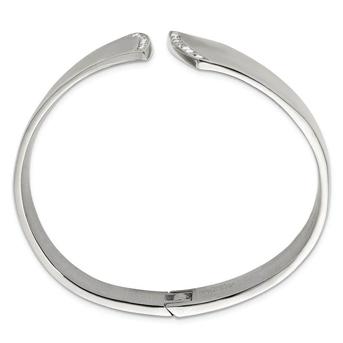 Chisel Brand Jewelry, Stainless Steel Polished with CZ Hinged Bangle