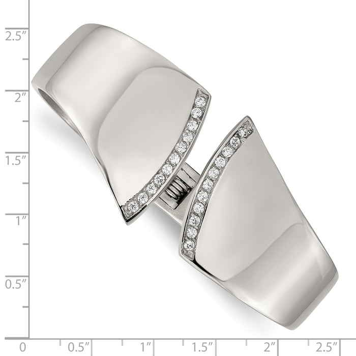 Chisel Brand Jewelry, Stainless Steel Polished with CZ Hinged Bangle