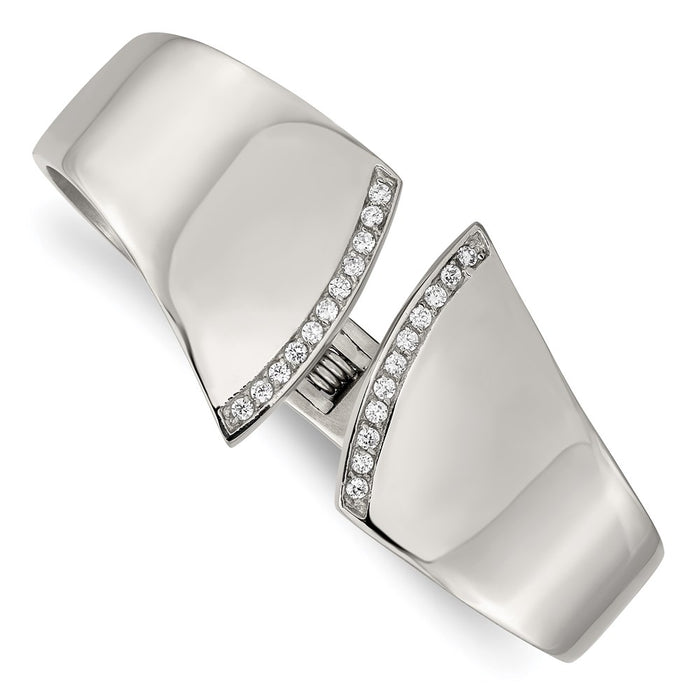 Chisel Brand Jewelry, Stainless Steel Polished with CZ Hinged Bangle