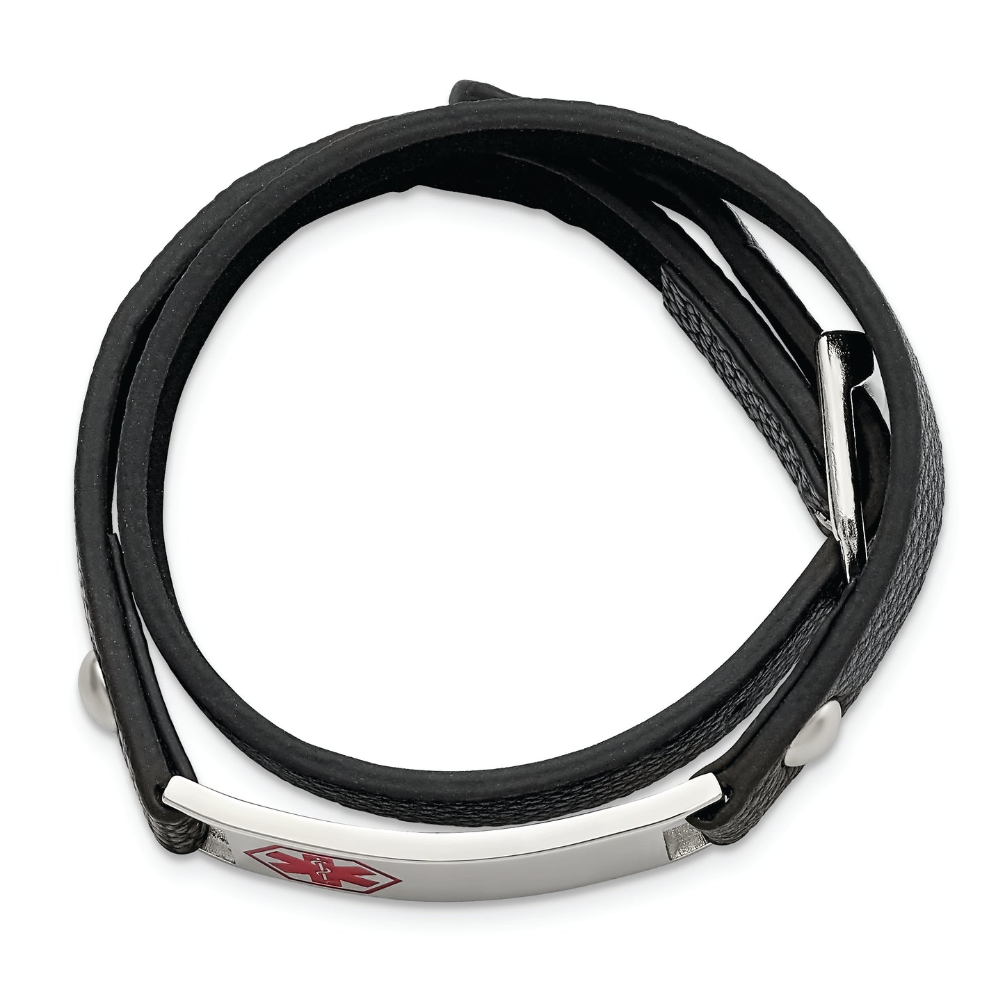 Chisel Brand Jewelry, Stainless Steel Polished Enamel Leather Wrap Medical Adj Bracelet