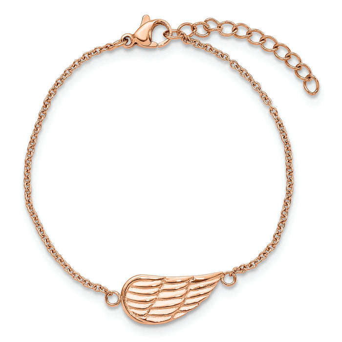 Chisel Brand Jewelry, Stainless Steel Brushed & Polished Rose IP with 1.25in ext Angel Wing Bracele