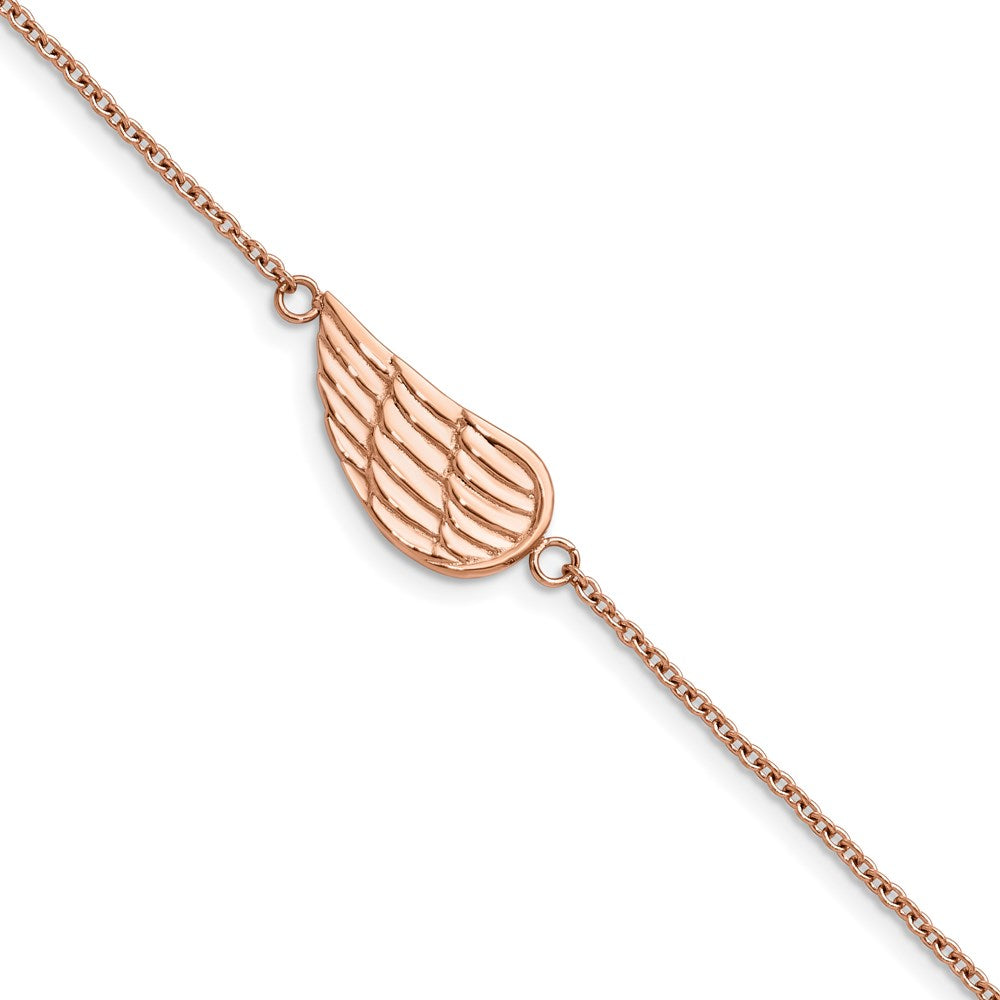 Chisel Brand Jewelry, Stainless Steel Brushed & Polished Rose IP with 1.25in ext Angel Wing Bracele