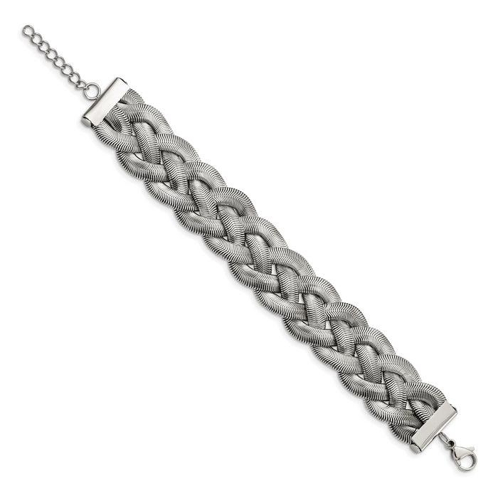 Chisel Brand Jewelry, Stainless Steel Polished Braided with 1.25in ext. Bracelet