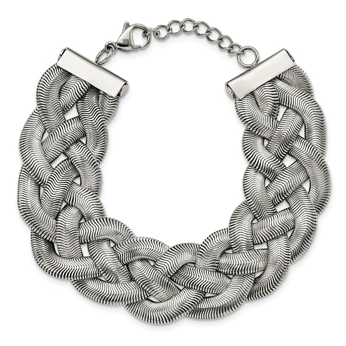 Chisel Brand Jewelry, Stainless Steel Polished Braided with 1.25in ext. Bracelet