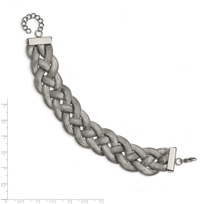 Chisel Brand Jewelry, Stainless Steel Polished Braided with 1.25in ext. Bracelet