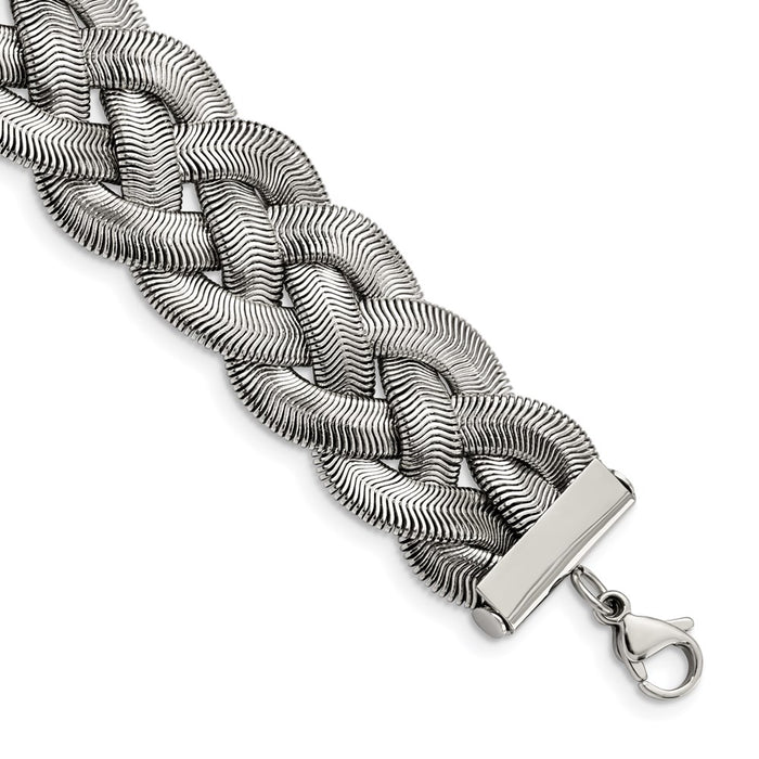 Chisel Brand Jewelry, Stainless Steel Polished Braided with 1.25in ext. Bracelet