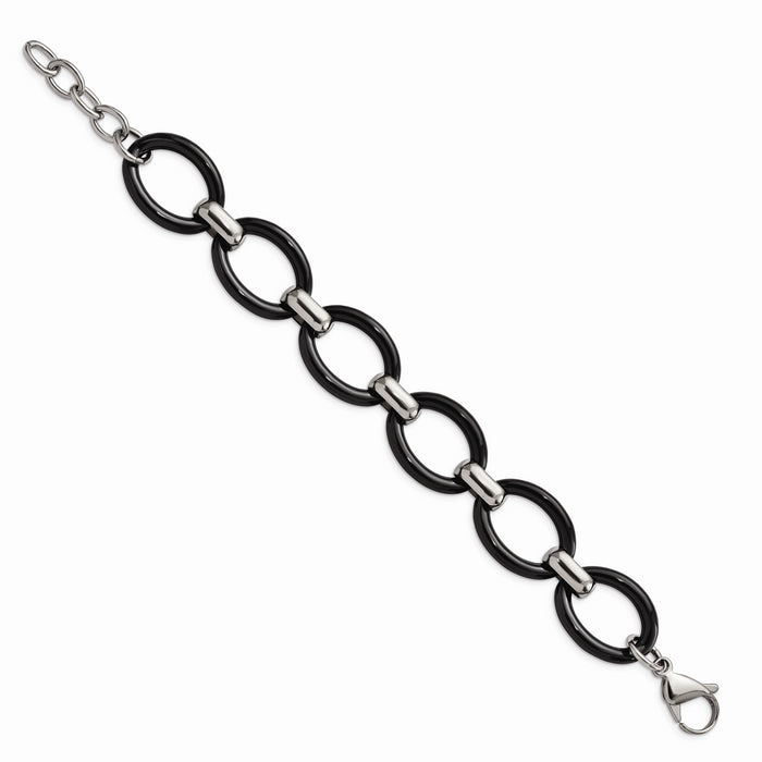 Chisel Brand Jewelry, Stainless Steel Polished with Black Ceramic with 1in ext. Bracelet