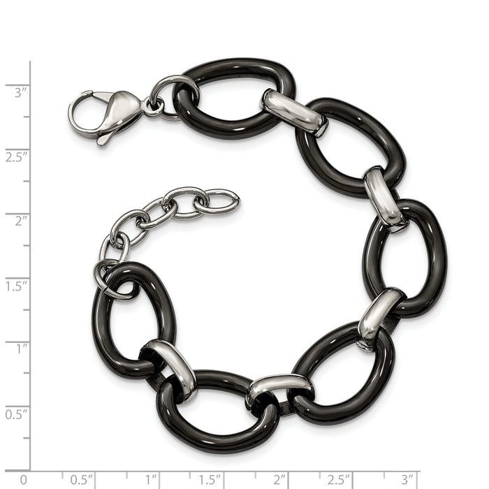 Chisel Brand Jewelry, Stainless Steel Polished with Black Ceramic with 1in ext. Bracelet