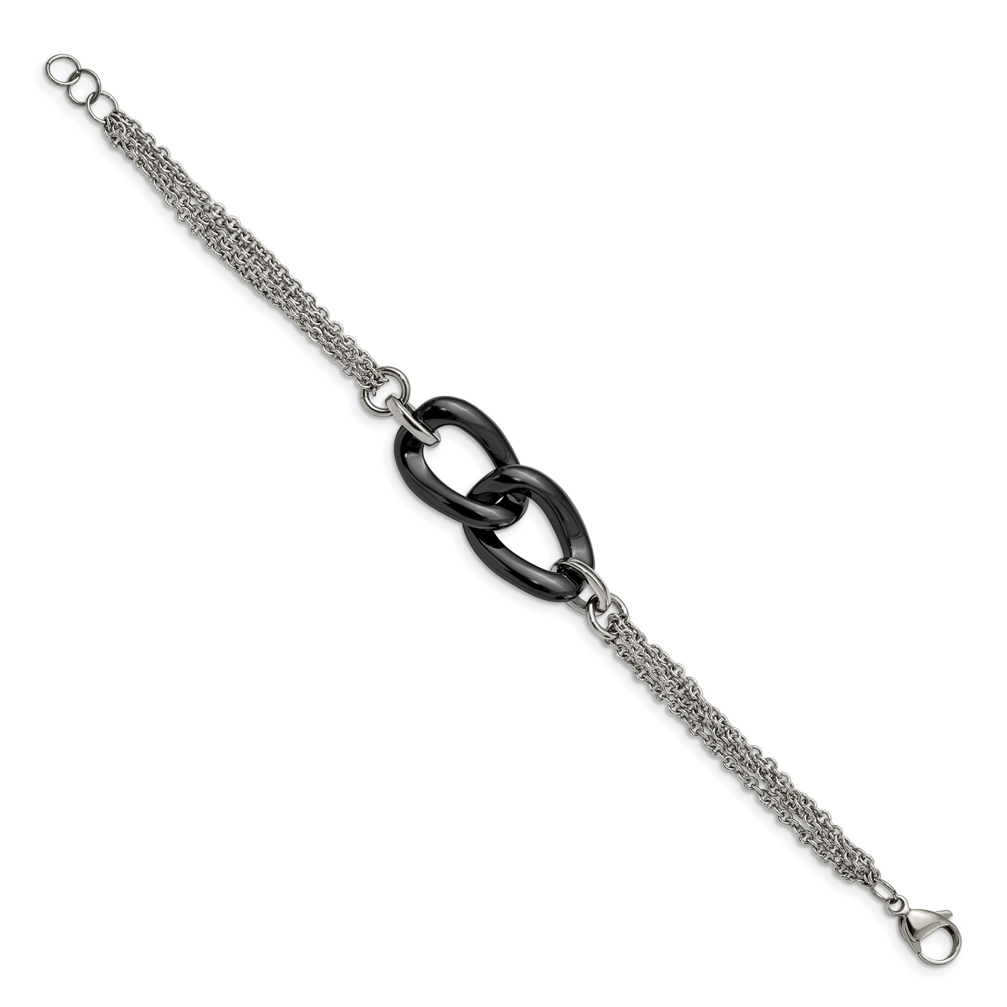 Chisel Brand Jewelry, Stainless Steel And Black Ceramic Polished 7.75in with .25in ext. Bracelet