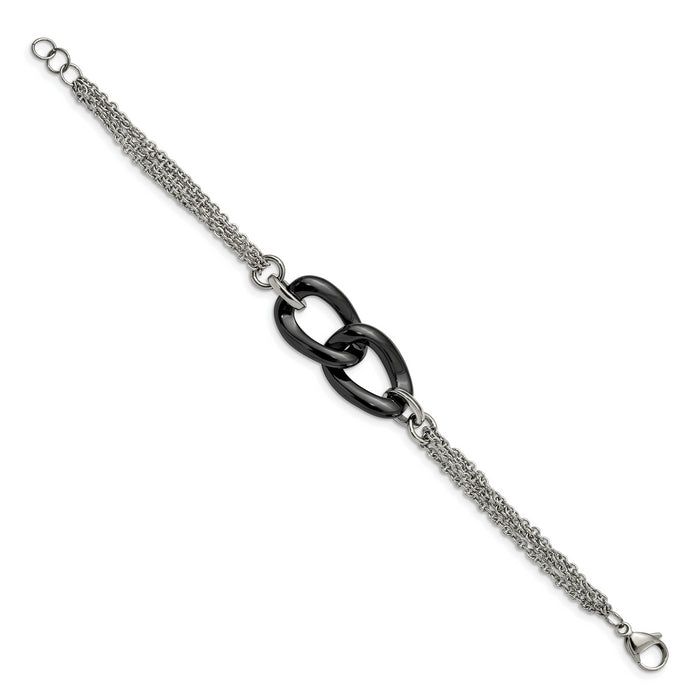 Chisel Brand Jewelry, Stainless Steel And Black Ceramic Polished 7.75in with .25in ext. Bracelet