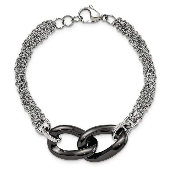 Chisel Brand Jewelry, Stainless Steel And Black Ceramic Polished 7.75in with .25in ext. Bracelet