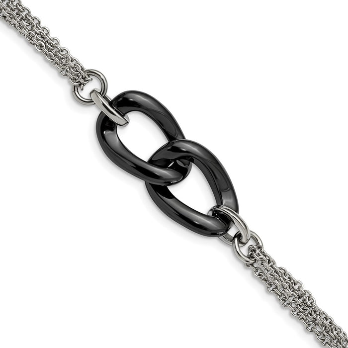 Chisel Brand Jewelry, Stainless Steel And Black Ceramic Polished 7.75in with .25in ext. Bracelet