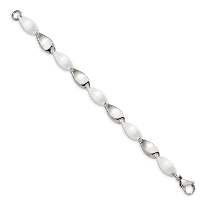 Chisel Brand Jewelry, Stainless Steel And White Ceramic Polished Bracelet