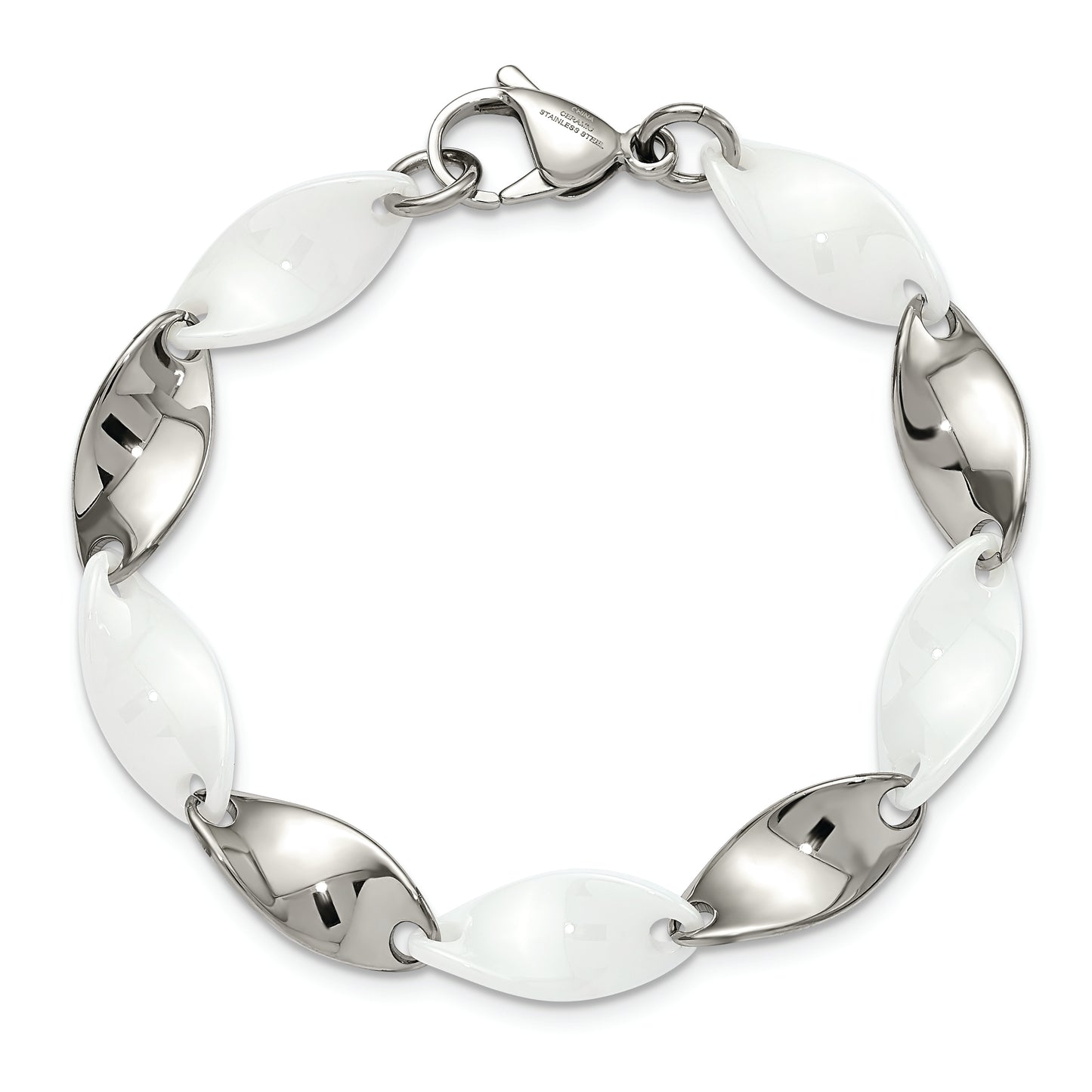 Chisel Brand Jewelry, Stainless Steel And White Ceramic Polished Bracelet