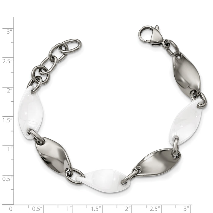 Chisel Brand Jewelry, Stainless Steel And White Ceramic Polished Bracelet