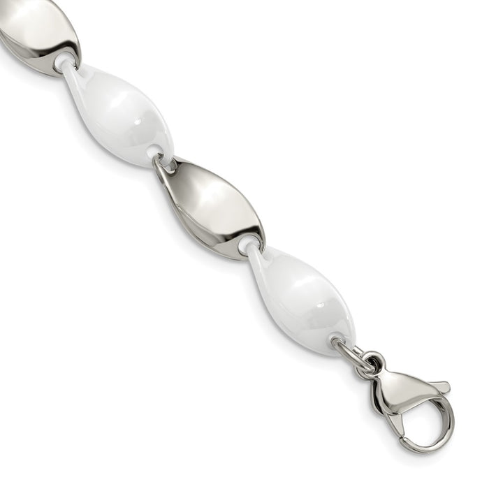 Chisel Brand Jewelry, Stainless Steel And White Ceramic Polished Bracelet