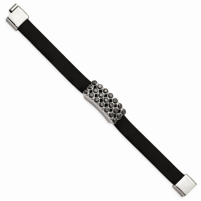 Chisel Brand Jewelry, Stainless Steel Polished Black CZ Rubber band Bracelet