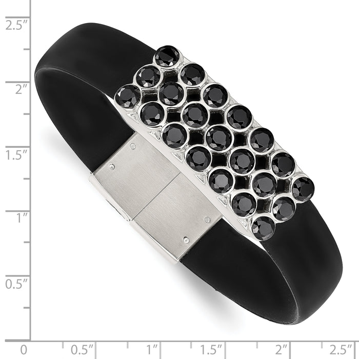 Chisel Brand Jewelry, Stainless Steel Polished Black CZ Rubber band Bracelet