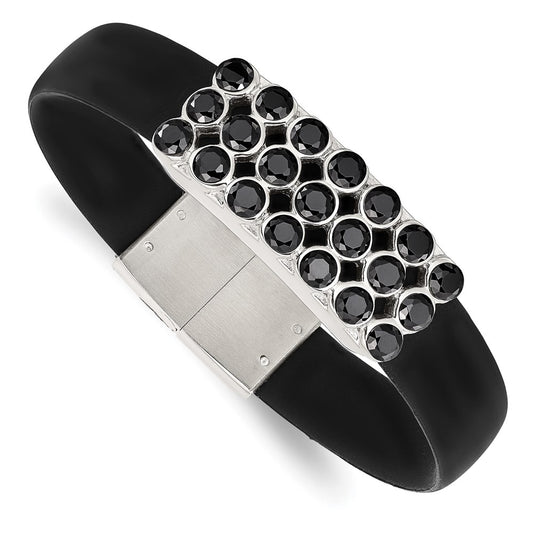 Chisel Brand Jewelry, Stainless Steel Polished Black CZ Rubber band Bracelet