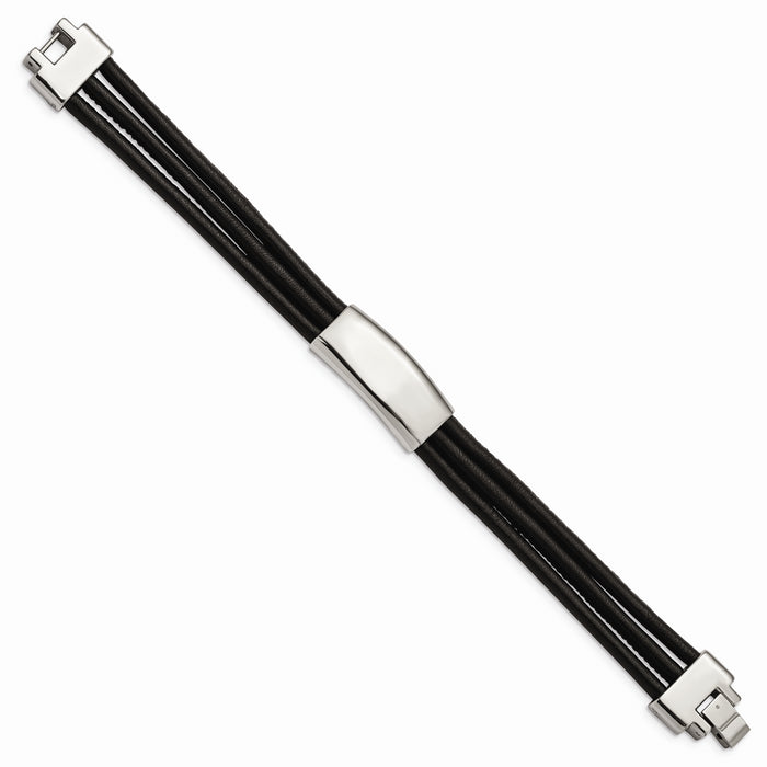 Chisel Brand Jewelry, Stainless Steel Polished Black Leather ID Bracelet