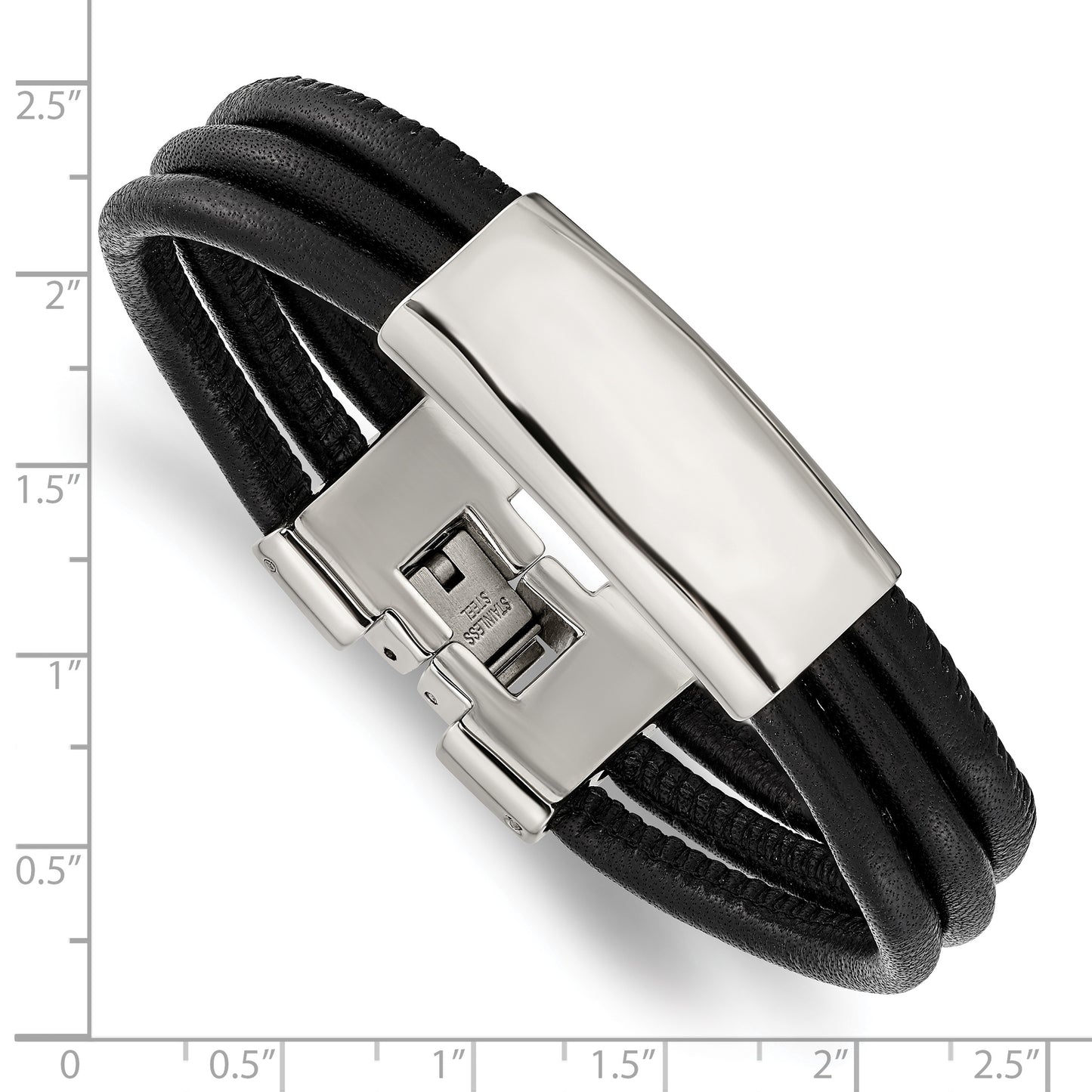 Chisel Brand Jewelry, Stainless Steel Polished Black Leather ID Bracelet