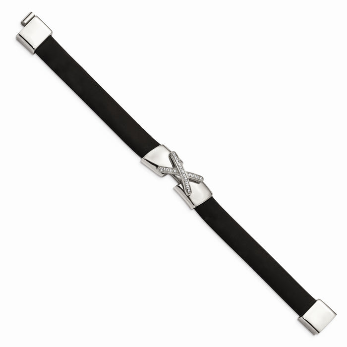 Chisel Brand Jewelry, Stainless Steel Polished CZ Silicone Band Bracelet