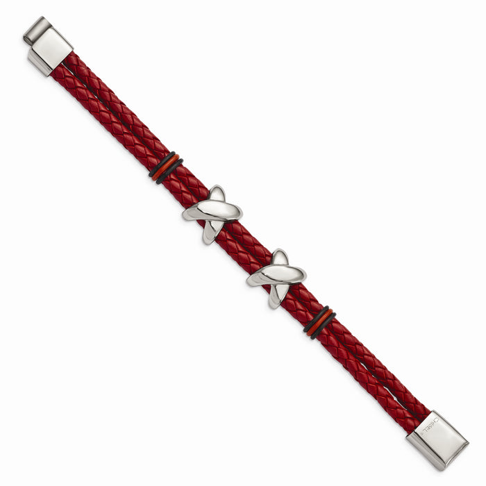 Chisel Brand Jewelry, Stainless Steel Polished Red Leather and Rubber Bracelet