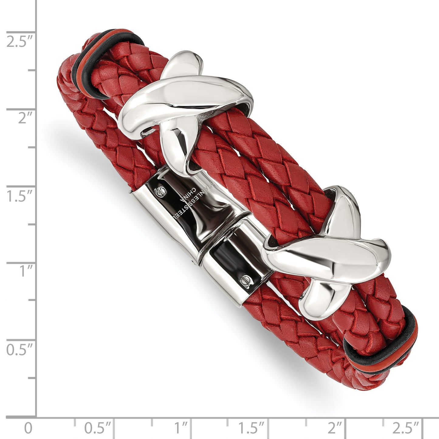 Chisel Brand Jewelry, Stainless Steel Polished Red Leather and Rubber Bracelet
