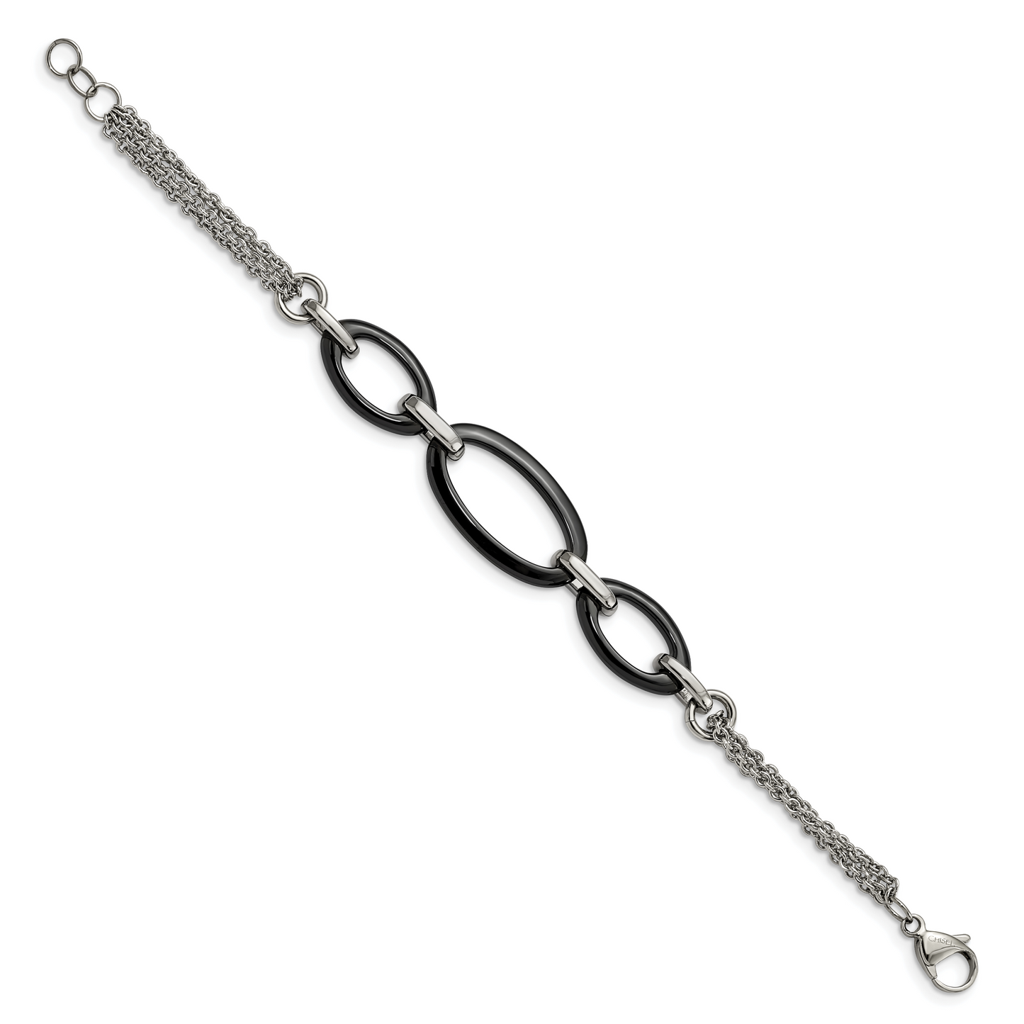 Chisel Brand Jewelry, Stainless Steel And Black Ceramic Polished Bracelet