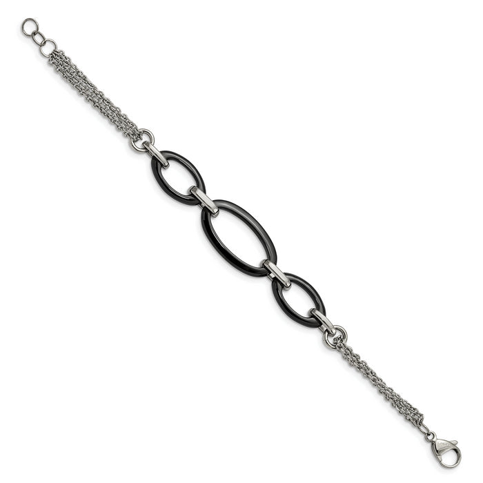 Chisel Brand Jewelry, Stainless Steel And Black Ceramic Polished Bracelet