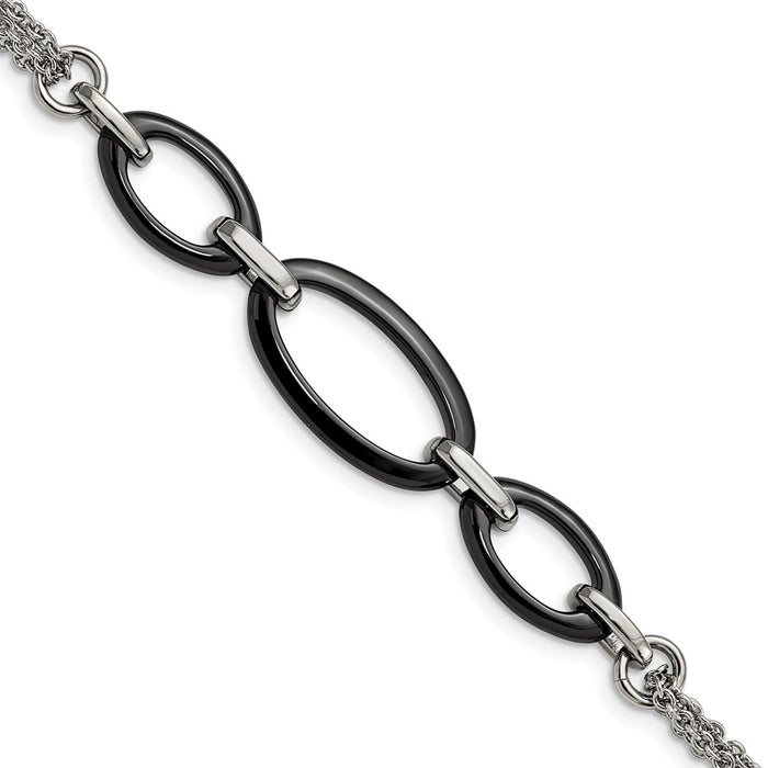 Chisel Brand Jewelry, Stainless Steel And Black Ceramic Polished Bracelet