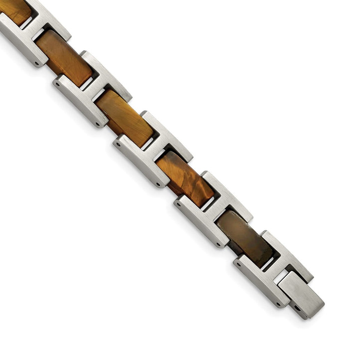 Chisel Brand Jewelry, Stainless Steel Brushed with Tiger's Eye 8.5in Link Bracelet