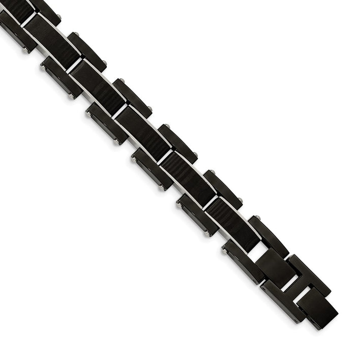 Chisel Brand Jewelry, Stainless Steel Polished Black IP-plated with solid Carbon Fiber Inlay 8.5in B