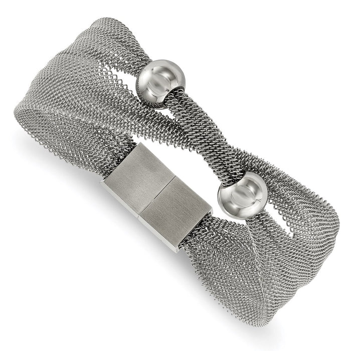 Chisel Brand Jewelry, Stainless Steel Polished Bead Mesh 7in Bracelet
